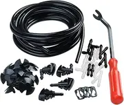 Windshield Washer Nozzles Kit Replace for Dodge Ram, Chrysler, J-eep, Includ 4M Hose, 4 Waher Nozzles & Gasket, 12 Connectors, 30 Hood Retainers and 1 Tool (Straight + 90 Degree Washer nozzles)