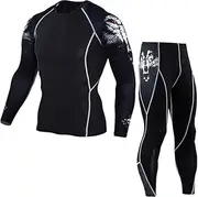 [Morbuy] Men's Fitness Gym Clothing Set, 2 Pcs Exercise Sports Clothes Men Compression Shirt Tights Pants Workout Running Training Casual Bodybuilding Suit Tracksuits