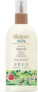 Tikitoro Teens Nourishing Hair Oil 100% Vegan with Black seed oil, Hibiscus, & Argan, Promotes Hair Growth & Conditions Scalp, Non-sticky, Non-smelly & Non-greasy, No Parabens & Sulphates (150 ml)