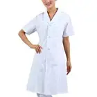 Women Short Sleeve White Scrubs Lab Coat Doctor Nurse Uniform S