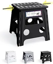 HOUSE DAY Folding Step Stool 13 inch(33cm) Height Medium Heavy Duty Foldable Stool for Adults, Large Foldable Step Non-Slip Folding Stools Portable Plastic Collapsible Step for Kids - Black