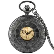 Classic Black Quartz Movement Pocket Watch with Chain Unique Steampunk Gifts