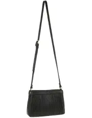 [PIERRE CARDIN] Leather Pleated Design Crossbody Bag in Black