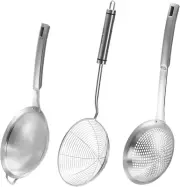 3 Pcs Spider Strainer Skimmer Spoon Set Fine Mesh Stainless Steel Sieve Food