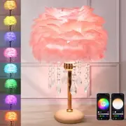 Smart Pink Feather Lamp Enchanting RGB Dimmable Crystal Table Lamp Cute Princ...