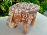 Indian Handmade Wooden Elephant Shape Floor Decor Side Stool, Kids Stool, Gifts