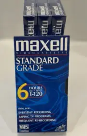 4 Maxwell Blank Tapes VHS T-120 VCR Video Cassette Standard Grade 6 Hour Sealed