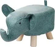 Adorable Elephant Design Wooden Footstool for Home Decor, Blue, as described