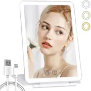 Travel Makeup Mirror, Folding Lighted Vanity Cosmetic Mirror With Adjustable 3-Color Touch Screen