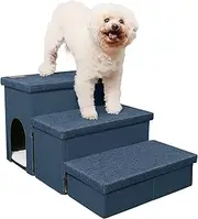 HOMELYSIAN Dog Stairs for High Beds, Folding Pet Steps for Small Dogs and Cats with Storage and Condo, 3 Steps Non-Slip Dog Steps for Couch and Bed up to 22 inches Navy