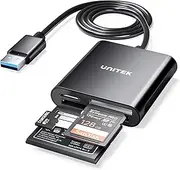 USB Card Reader 3-Slot USB 3.0 Compact Flash Card Reader, Read 3 Cards Simultaneously, Aluminum Memory Card Adapter CF, TF, SDXC, SDHC, SD, Micro SDXC, Micro SD, Micro SDHC- 4FT (Black)