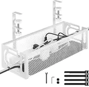 Under Desk Cable Management Tray Black,15.7" Cable Tray with Clamp for Desk Wire Management, Standing Desk Cord Organiser Box for Office, Home, No Damage to Desk, XICEN No Drill 40cm Organizer(White)