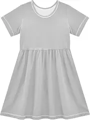 [FRODOTGV] Light Gray Plain Girls Princess Dresses Short Sleeve Swing Casual Sundresses for Baby Girls, Light Gray Plain, 3 Years