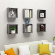 Grey Wall Cube Shelves Set of 6 Floating Storage Units 30x15x30 cm