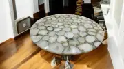 White Agate Geode Coffee Round Table Top, Agate Center Table Top Home Decor