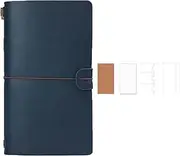 Travel Journal Notebook Vintage Retro Handmade Leather Lined Journal Refillable Note Book for Taking Notes Multifunctional Bookkeeping, Drawing Book A6, 4.72 X 7.87inch (Model 1 Navy Blue)
