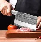 Chef Cleaver Knife Laser Damascus Pattern Stainless Steel Wood Handle Butcher 8"