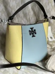 Tory Burch SMALL MCGRAW COLOR-BLOCK Bucket Bag/Sea Bubble/Vintage Lemon/$348