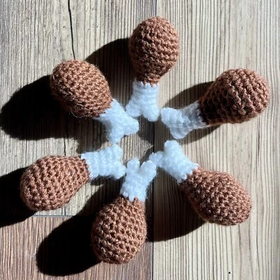 Handmade Crochet Chicken Wing Drumstick Turkey Leg Catnip Cat Kitten Toy 2 Pack
