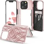 [W7ETBEN] Wallet Case Compatible with iPhone 14 Pro Max, Hidden Mirror Wallet Cover with Stand, Card Holder for iPhone 14 Pro Max 6.7 inch - Rose Gold