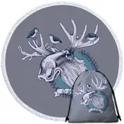 Go Wild Moose and Birds Round Beach Towel