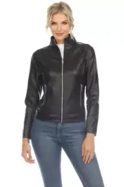 White Mark Women Classic Biker Jacket Black Size M