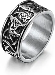 [PikaLF] Wolf Ring for Men, Retro Wolf Totem Rings, Cross Line Ring, Norse Viking Wolf Ring, Wolf Signet Rings, Amulet Ring, Punk Ring, Animal Wolf Jewelry for Men Boys