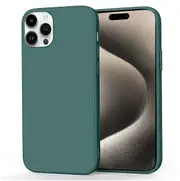 For Apple iPhone 15 Pro Max Silicone Silky Soft Case with Microfiber TPU Ultra Slim Anti Scratch Shockproof Cover (Dark Green)