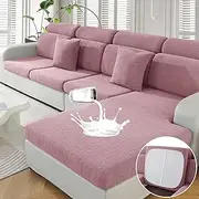 MAXIJIN Waterproof 4 Pieces Couch Cushion Covers for Sectional Sofa Seat Slipcover Stretch Sectional Couch Cover for L Shape Left/Right Chaise with Elastic Bottom (3 Seater + 1 Chaise, Dusty Pink)