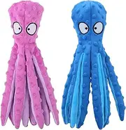 Adpartner Squeaky Toys for Dogs, 2 Pack Interactive Crinkle Plush Pet Toys for Puppy, No Plush Stuffing Octopus Durable Pet Chew Toys for Small to Medium Dogs Teething Training Reduce Boredom