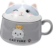 iplusmile Cartoon Kitten Ceramic Bowl Capacity Noodle and Soup Bowl for Rice Pasta and Salads Easy to Clean and Store for Dining Home and Restaurant Use