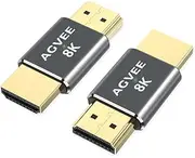 AGVEE 2 Pack 8K Male to Male HDMI Adapter, 8K@60HZ HDR HDMI 2.1 Coupler Converter Extension Connetor, Aluminium Alloy Shell for HDTV Roku Stick, Switch, Xbox One, PS4, PC, Gray