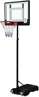 Genki Portable Basketball Hoop Stand System Height Adjustable 1.65m to 2.1m w/Wheels & Scoreboard Indoor Outdoor
