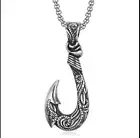 Hawaiian Fishing Fish Hook Pendant Necklace Silver Plated Over Titanium Steel