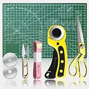 Yauhar 8pcs 45mm Rotary Cutter Set Contains 45mm Fabric Cutter with SK7 Replacement Blades, A4 Self-Healing Cutting Mats and Scissors for Sewing Quilting Crafting Patchworking