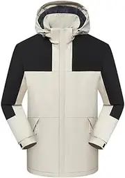 [SWEPER] Men'S Fleece Coat - Men'S Long Sleeves Patchwork Fleece Jackets Windproof Waterproof Coat Outdoor Detachable Hat Loose And Thickened Winter Men'S Soft Jacket
