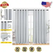 Elegant Greyish White Room Darkening Curtains - Thermal Insulated Grommet Drapes