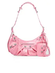 Balenciaga Le Cagole Small Shoulder Bag Crocodile Embossed Pink