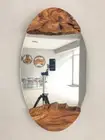 Wood Square Wall Mirror, Live Edge Wood Wall Mirror, Wood Frame Mirror Wall Deco