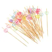 Bamboo Cocktail Toothpicks Heart Drink Picks Cocktail Skewer 100Pcs Multicolor