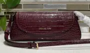 MICHAEL KORS KATYA MEDIUM FLAP CROSSBODY BAG OXBLOOD MERLOT CROC PATENT LEATHER