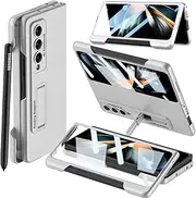 [NINKI] Compatible Samsung Galaxy Z Fold 4 Case with S Pen Slot [Screen Protector] [Magnetic Kickstand]Full Body Anti-Drop Protective Case for Samsung Galaxy Z Fold 4 Phone Case with S Pen Holder Silver