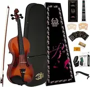 Rhythm Violin Set for Beginners,Acoustic Violins Starter Kit Package for Student,Beginners Fiddle with Hard Case, Rosin, Shoulder Rest, Bow, and Extra Strings (NATURAL, 3/4)