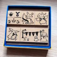 在飛比找蝦皮購物優惠-日本製 木頭動物印章組 兔子印章 附外盒