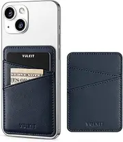 [VULKIT] Phone Card Holder Wallet Leather Adhesive Pocket RFID Blocking Credit Card Sleeves Stick Back of Phone Smartphones Navy