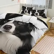 GHBNK Quilt Set 3-Piece - Ultra-Soft Thickened Bedding Set, Border Collie Bedspread + 2 Pillowcases, Lightweight Double-Sided Quilt Cover for Home/Hotel/Gifts 86"x70"