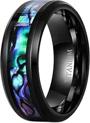 [Wozya] 8 mm Abalone Shell Titanium Rings Black Silver Wedding Bands