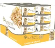 Applaws Chicken Breast Natural Wet Cat Food - 70g tins, adult cats, pack of 24