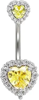 Excepro Belly Rings 316L Surgical SS PVD Plated Multicolor Heart CZ Navel Piercing Shiny Belly Button Rings
