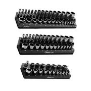 Olsa Tools 3PCs Magnetic Socket Organizer Holder Kit Holds 75 Sockets Black